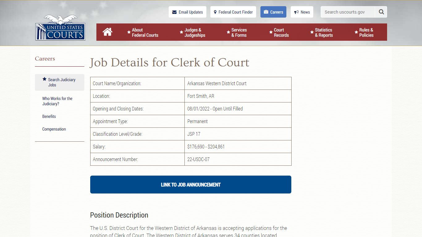 Job Details for Clerk of Court | United States Courts